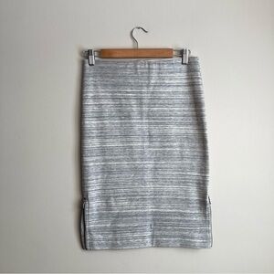 Loft Elastic Waist Gray Heathered Midi Skirt Side Zip S